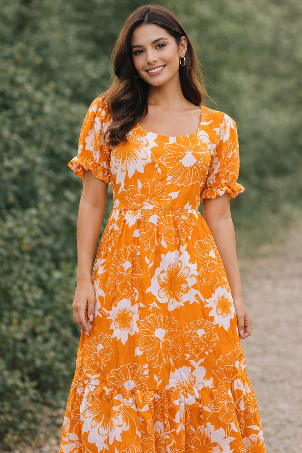 Marigold Bloom Tie-Waist Midi Dress