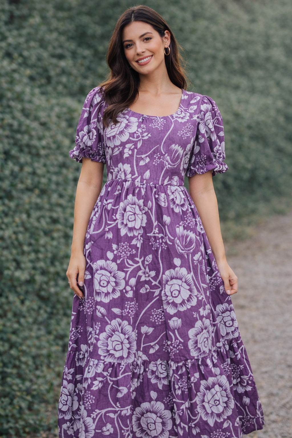 Lavender Bloom Puff-Sleeve Maxi Dress