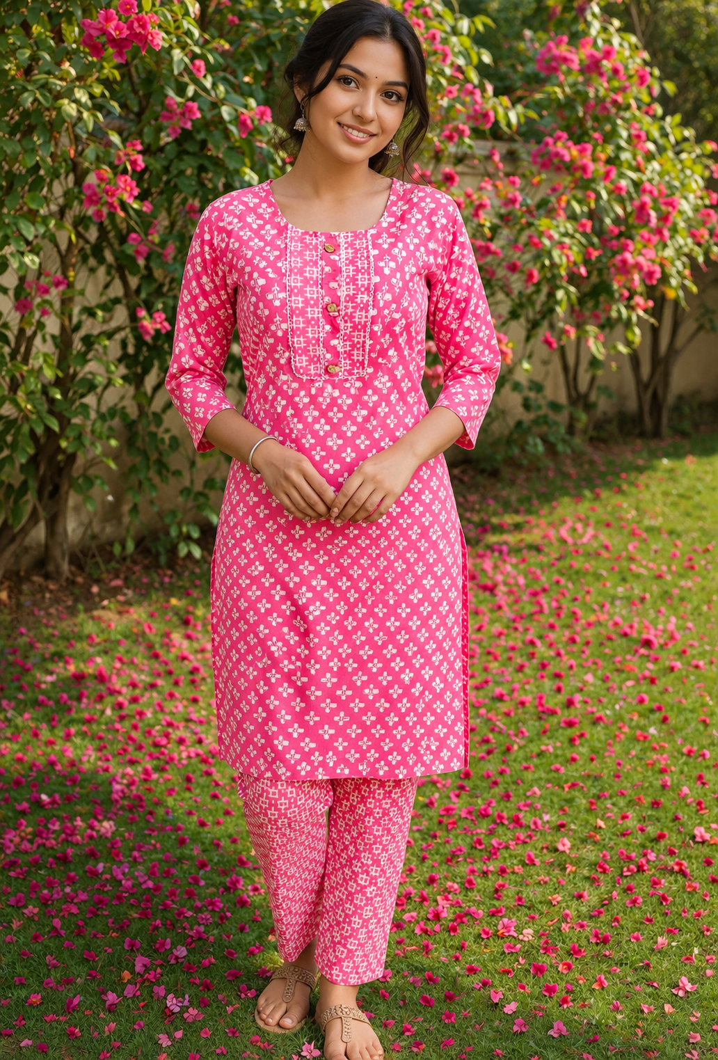 Rose Motif Printed Kurta Set