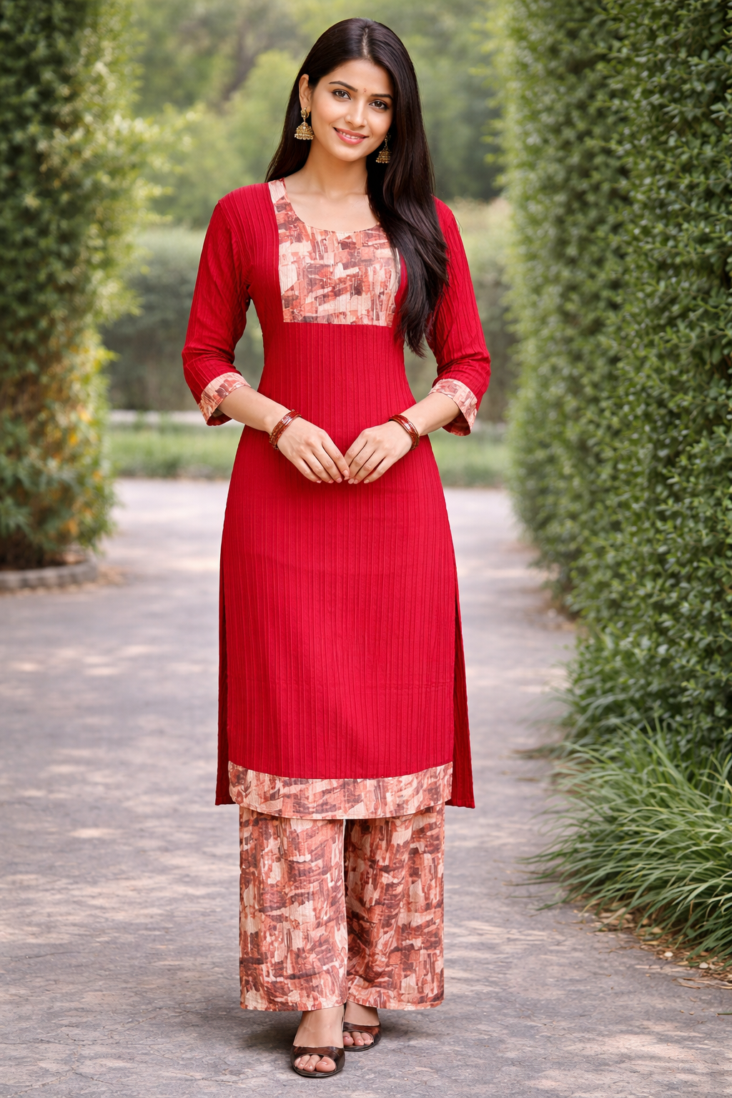 Crimson Blossom Kurti Set
