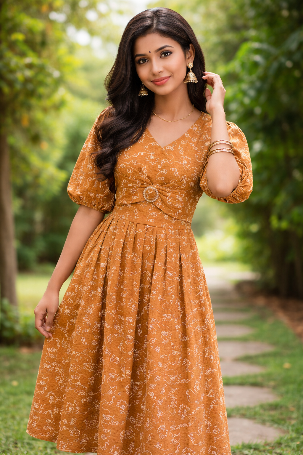  Mustard Bloom Midi Dress