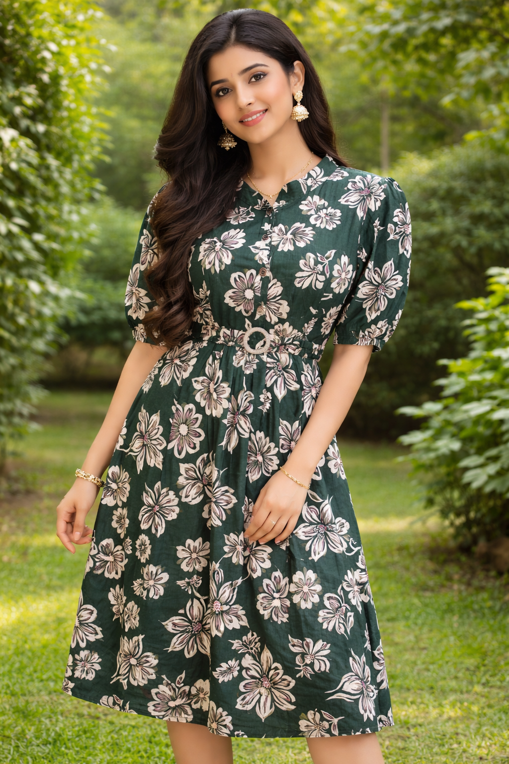 Elegant Green Floral Midi Dress