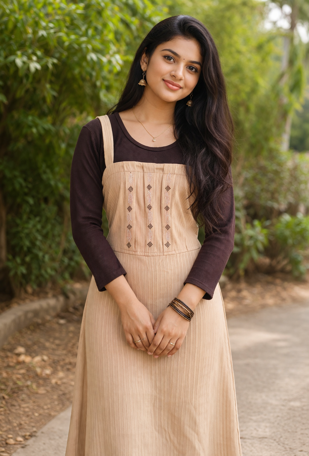  Beige Elegance Layered Midi Dress