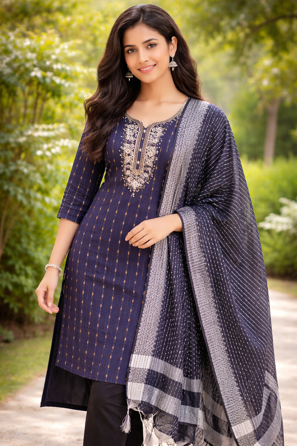 Indigo Charm Embroidered Suit Set