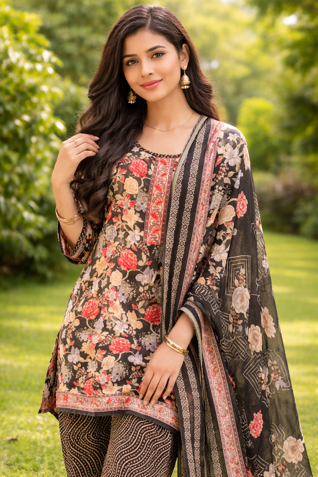Midnight Floral Elegance Salwar Suit