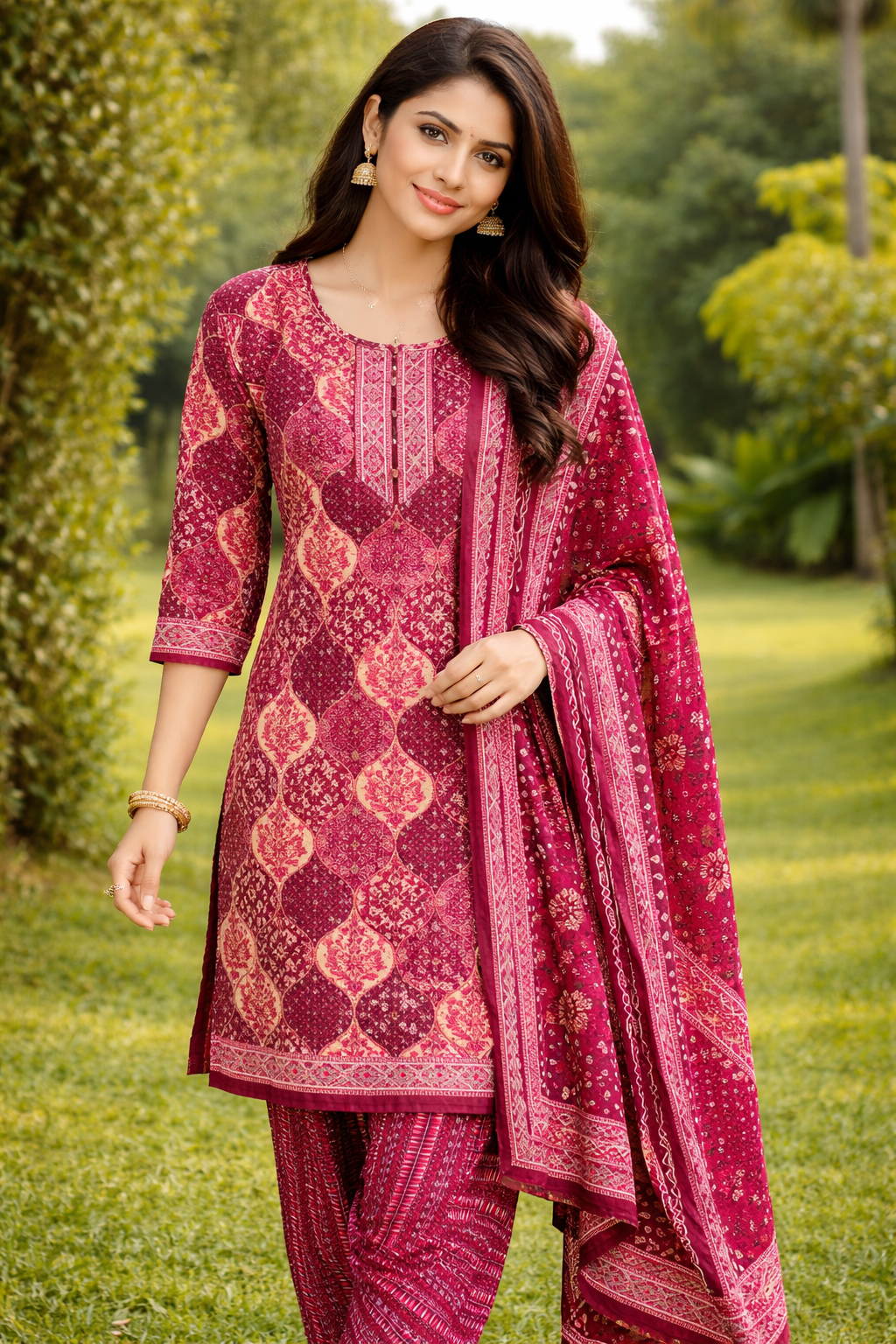  Maroon Printed Salwar Suit Set with Dupatta