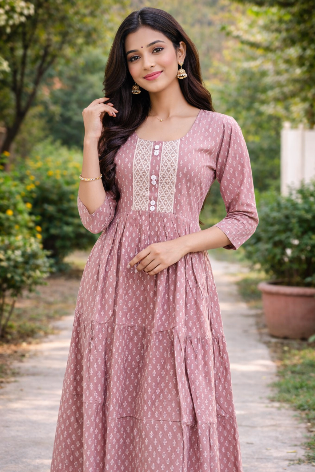  Blush Elegance Printed Anarkali Dress