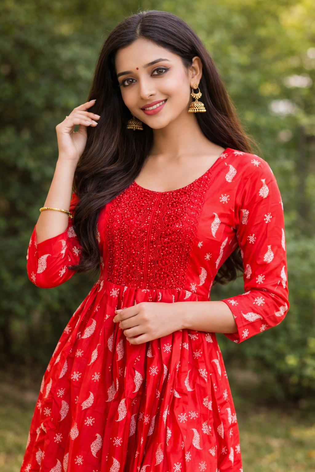  Royal Red Embroidered Anarkali Dress