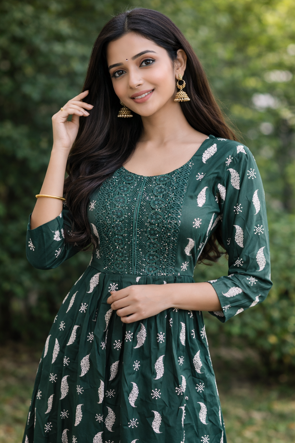 Emerald Green Embroidered Anarkali Dress