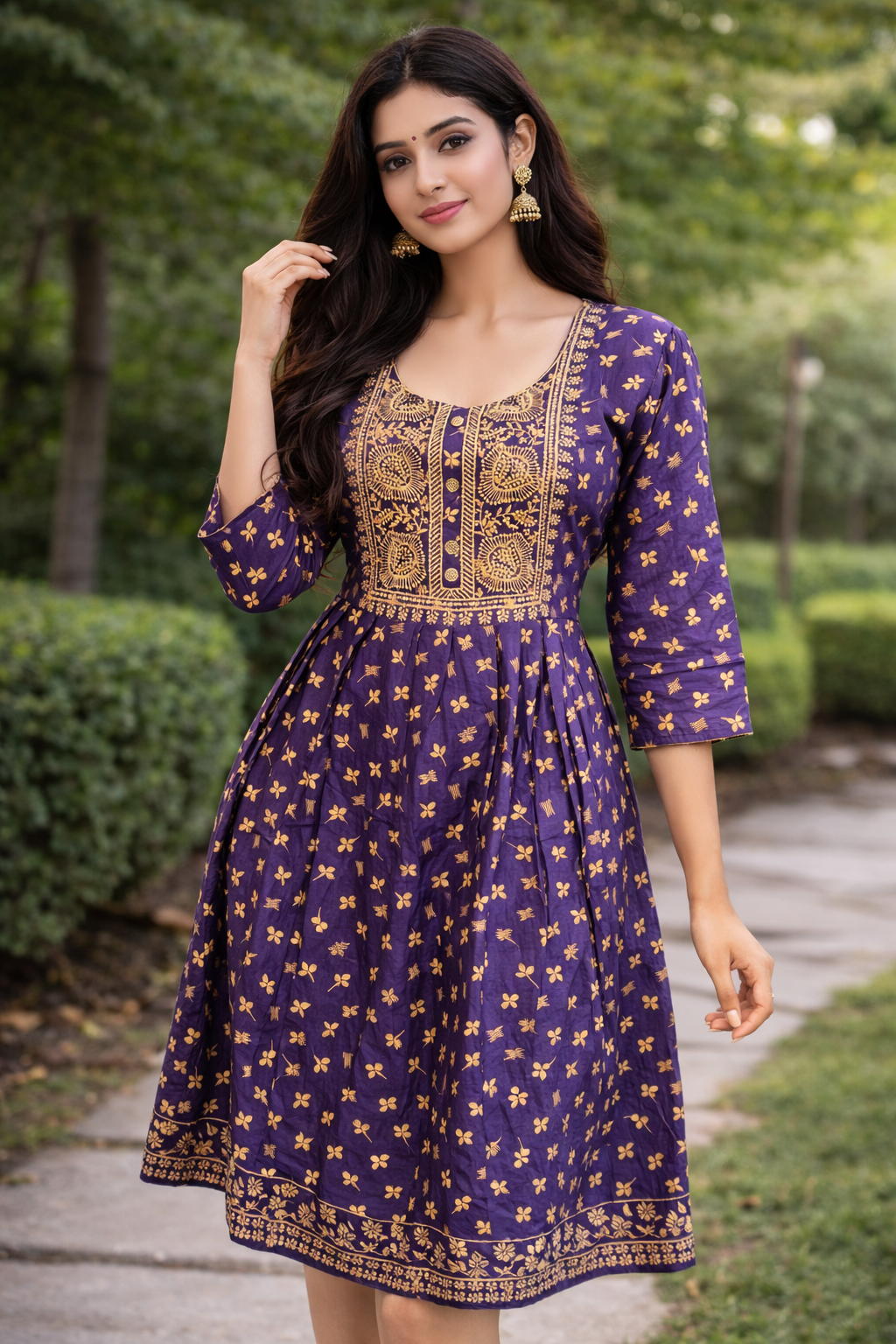 Royal Purple Floral Embroidered Kurti Dress