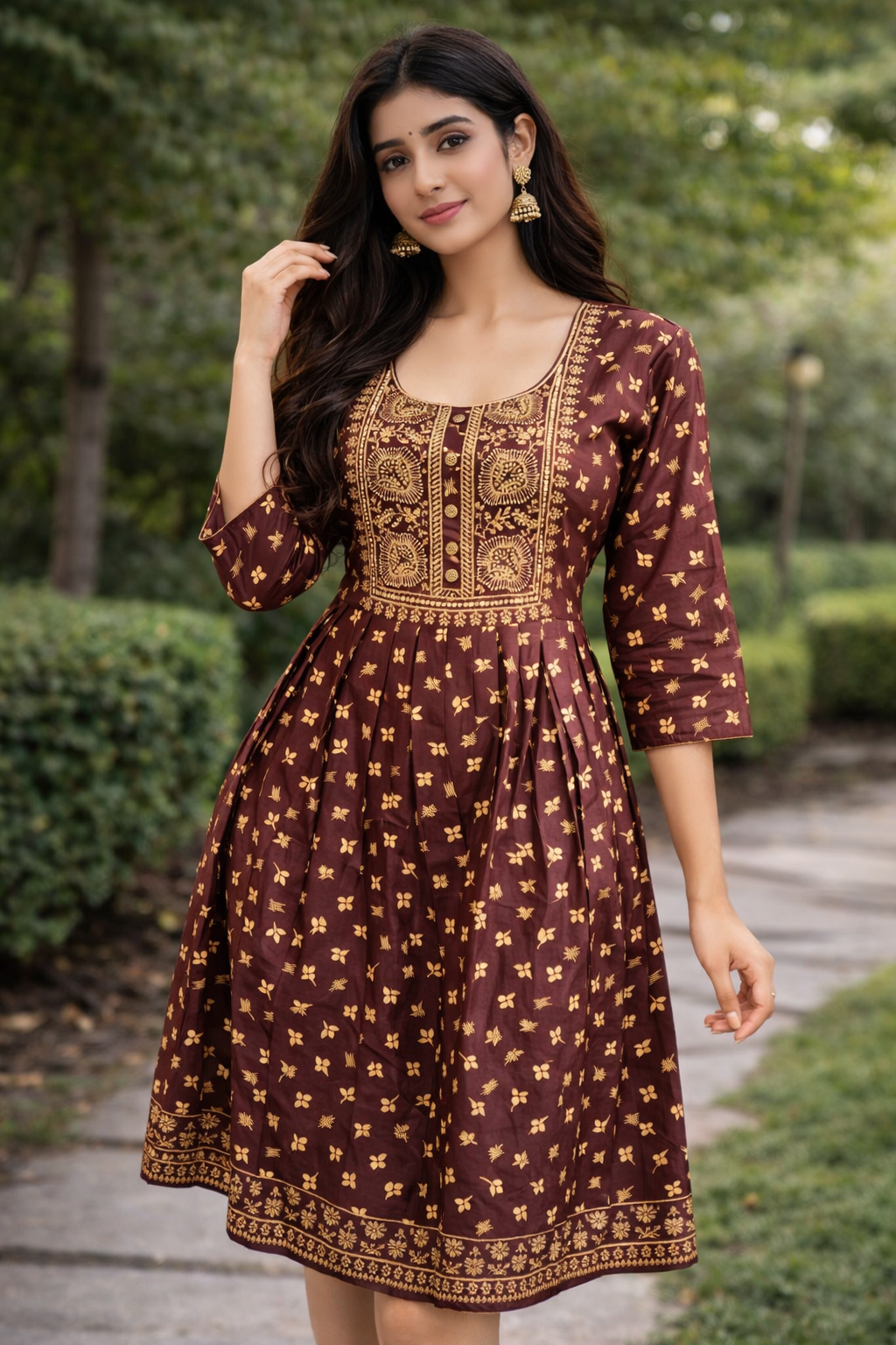  Maroon Floral Embroidered Kurti Dress