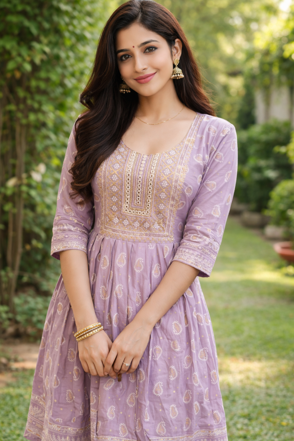 Lavender Grace Embroidered Kurti Dress