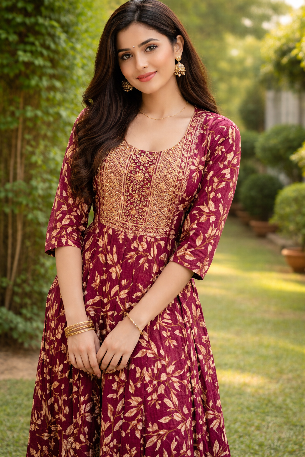  Maroon Blossom Embroidered Kurti Dress