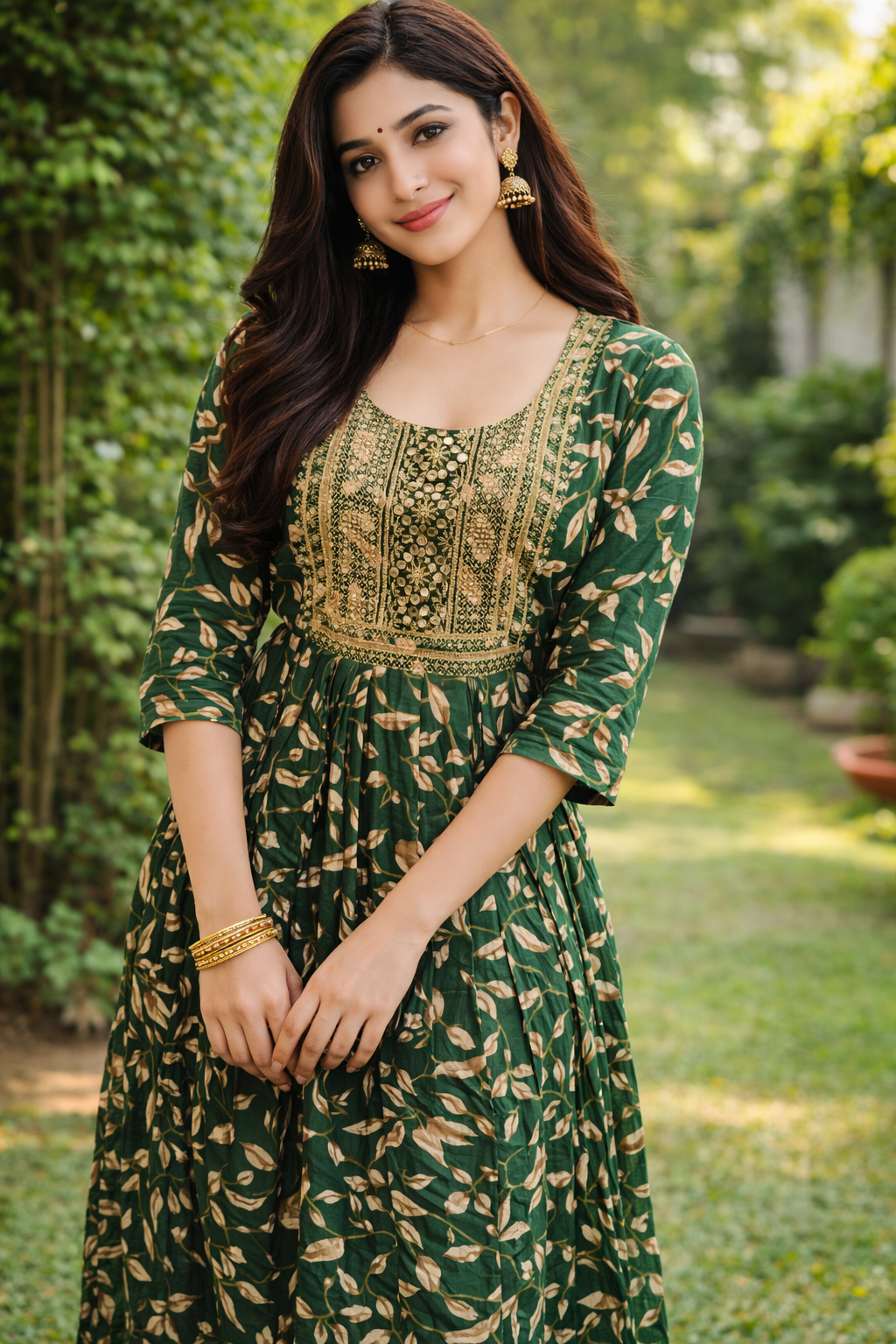  Emerald Bloom Embroidered Kurti Dress