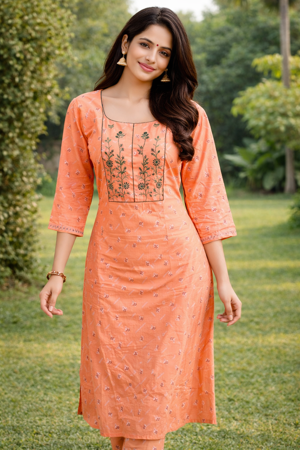 Mustard sandail Floral Embroidered Kurti