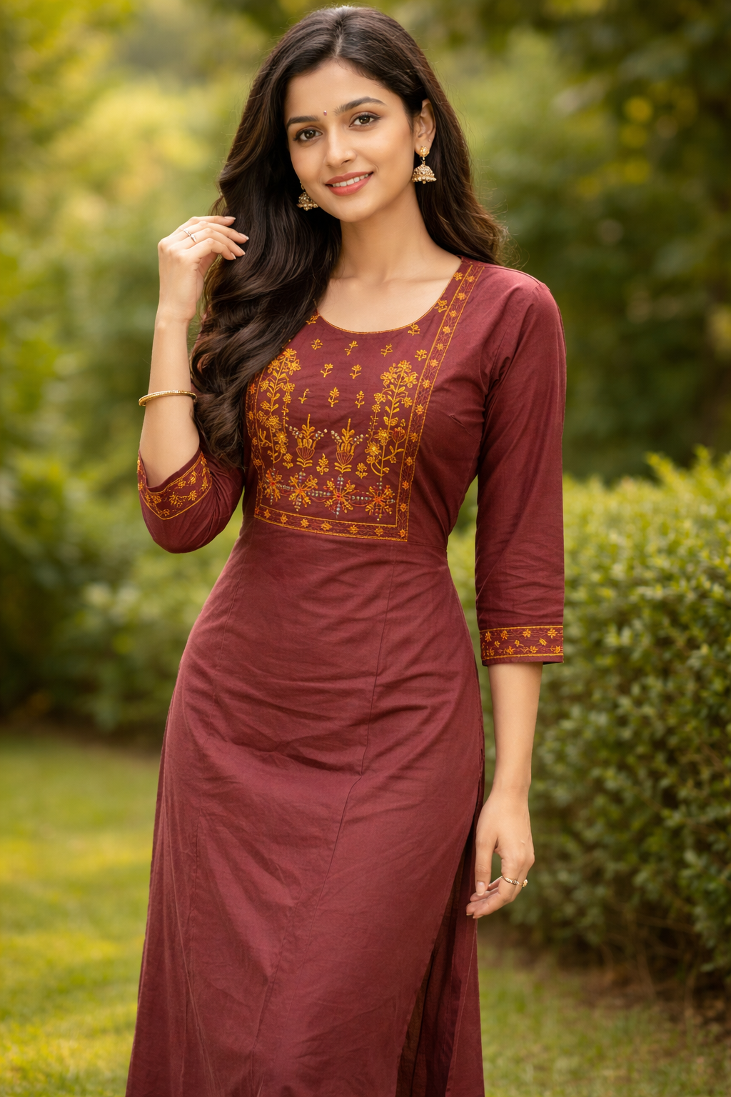 Elegant Maroon Embroidered Kurti Dress