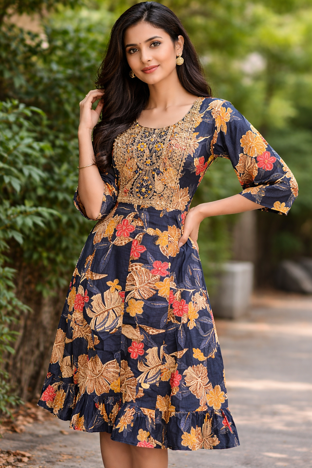  Midnight Bloom Embroidered Floral Dress