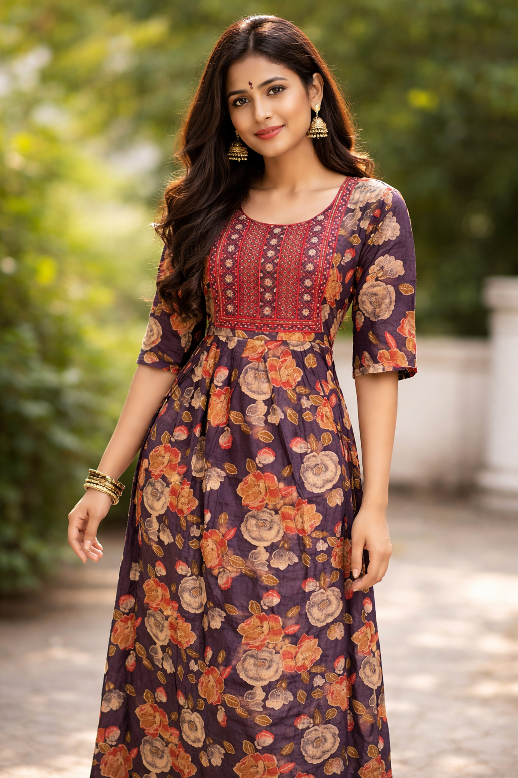  Floral Printed Ethnic Midi Dress