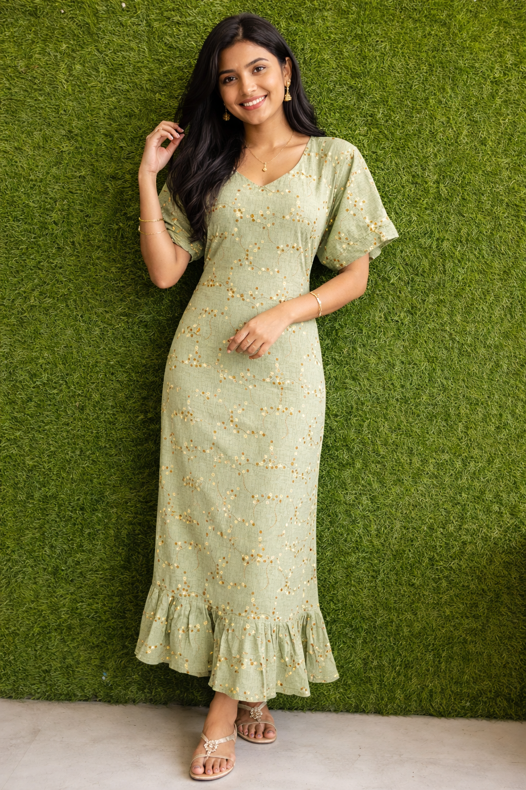 Mint Blossom Ruffle Dress