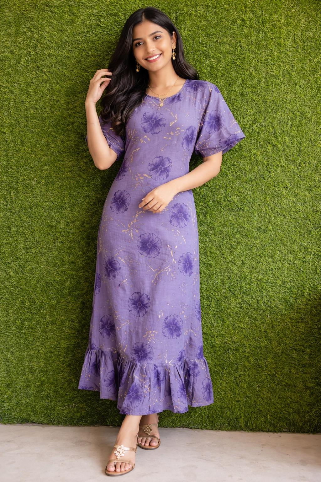  Lavender Bloom Ruffle Dress