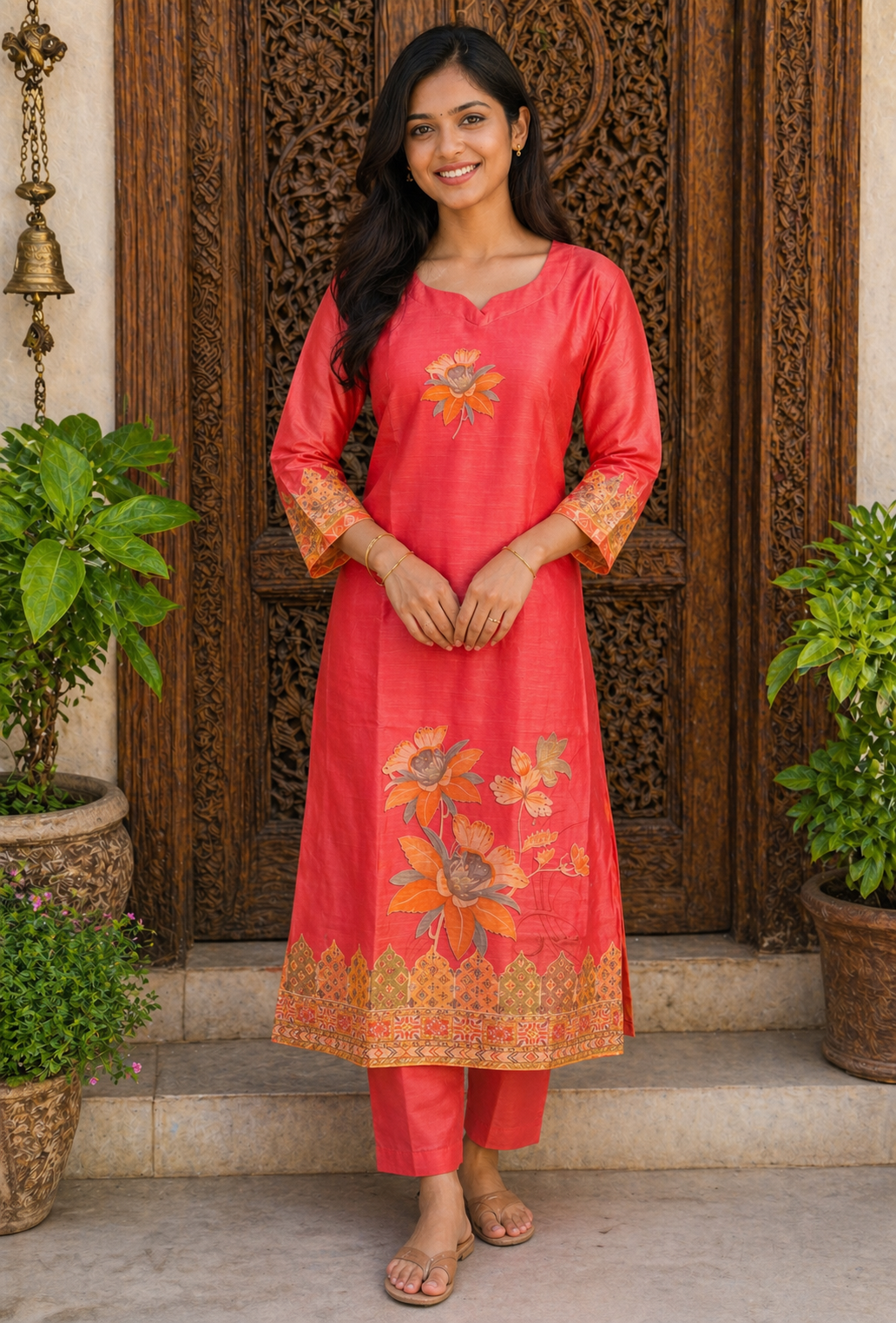 Scarlet Blossom Grace Kurti