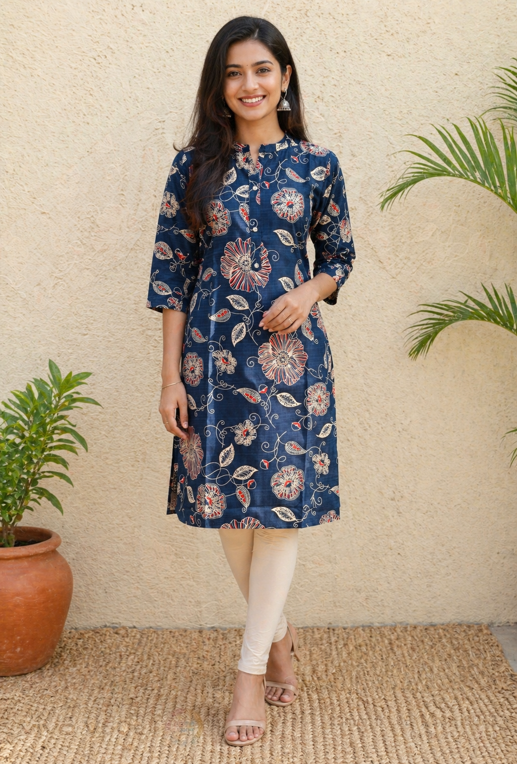 Elegant Navy Floral Printed Kurti
