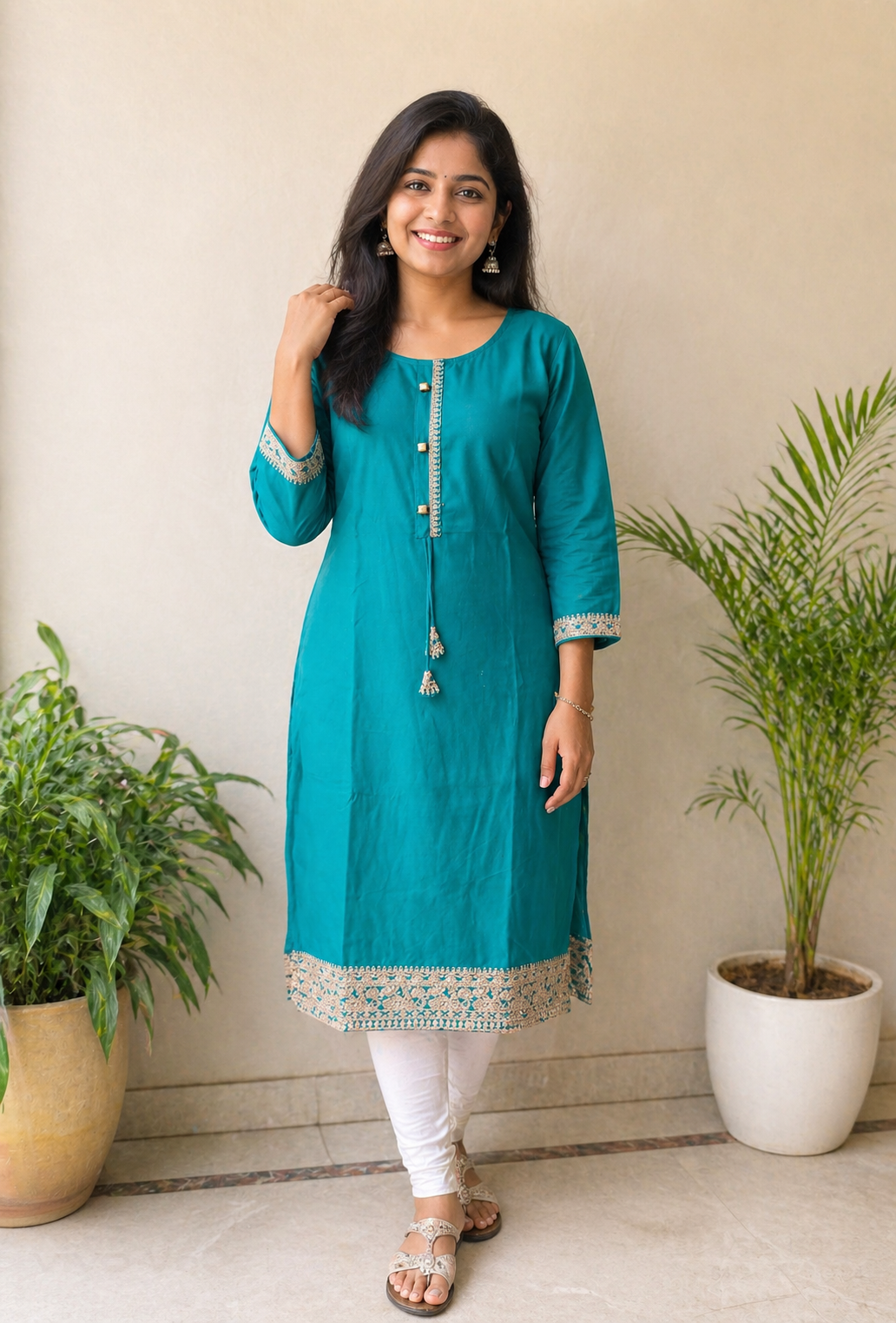 Elegant Teal Embroidered Kurti Set