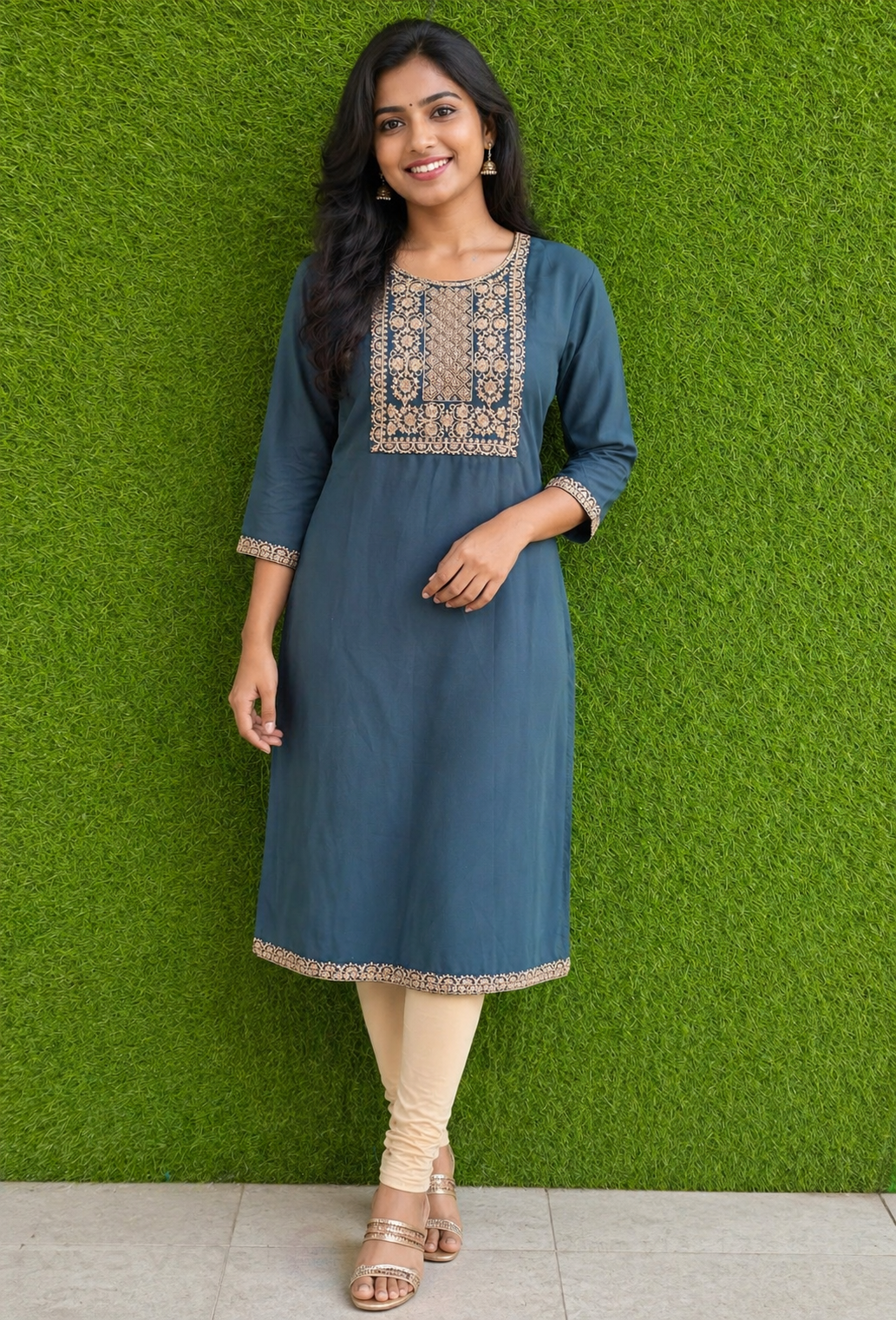Elegant Teal Embroidered Kurti