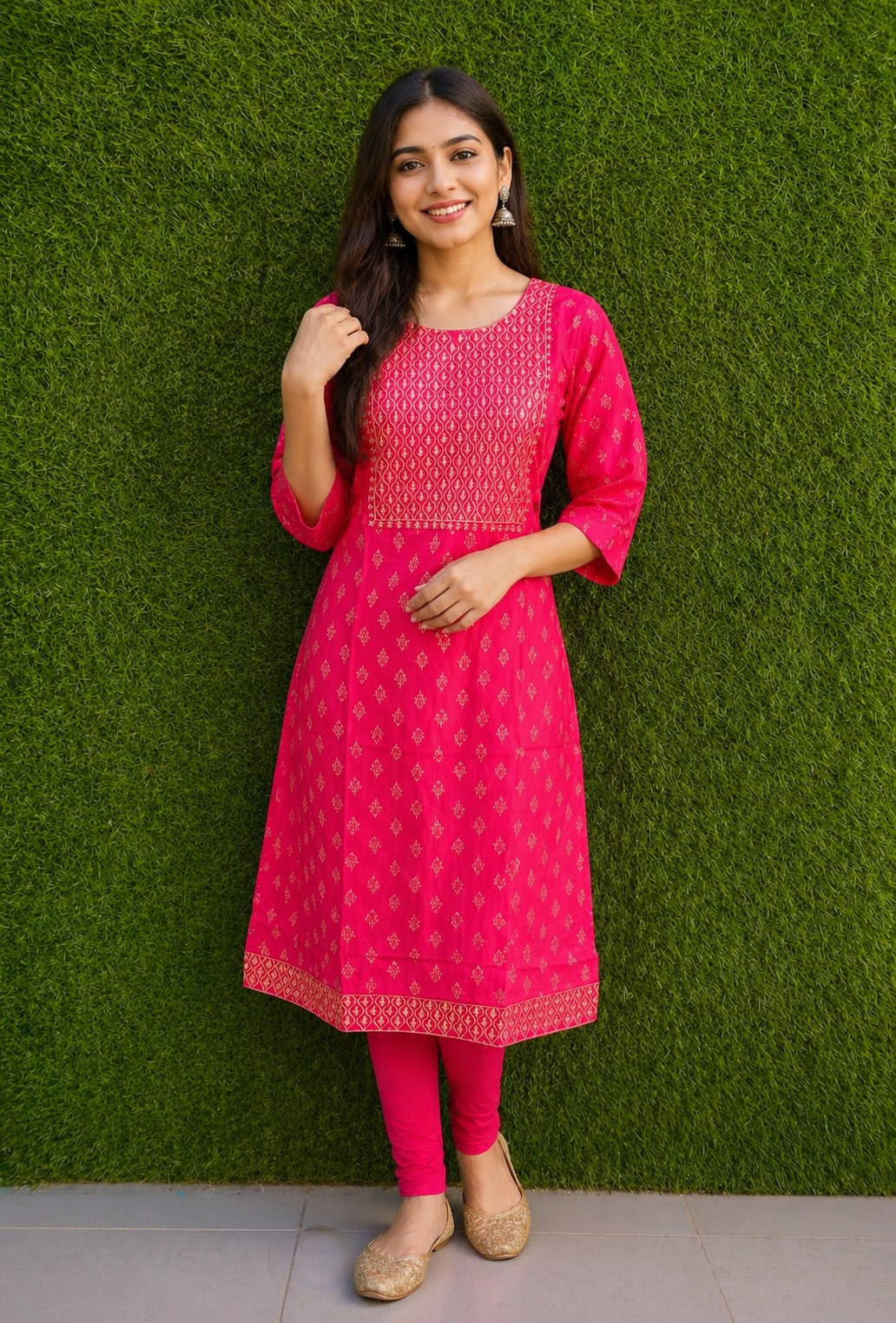 Elegant Pink Printed Kurti Set