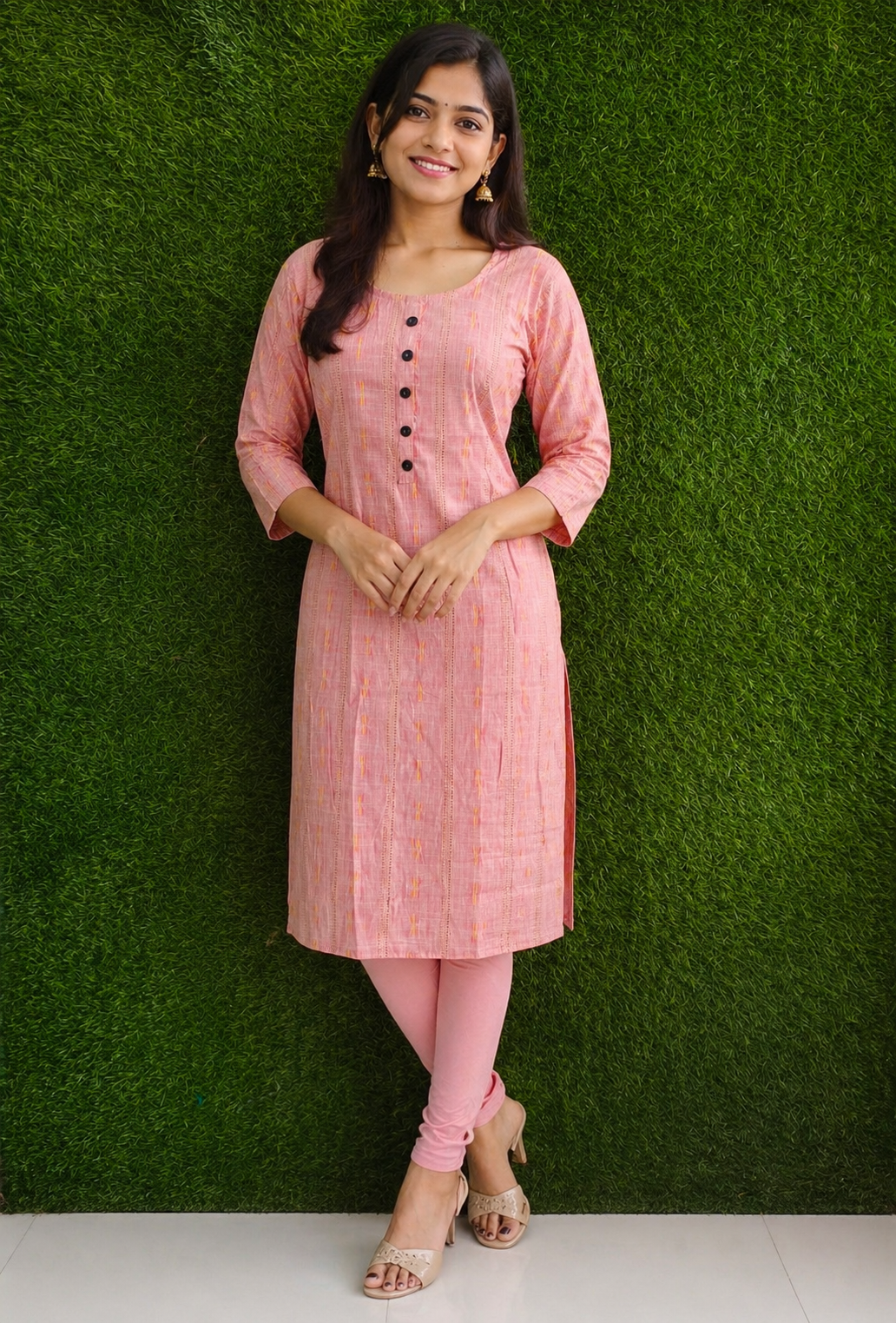Elegant Peach Cotton Kurti Set