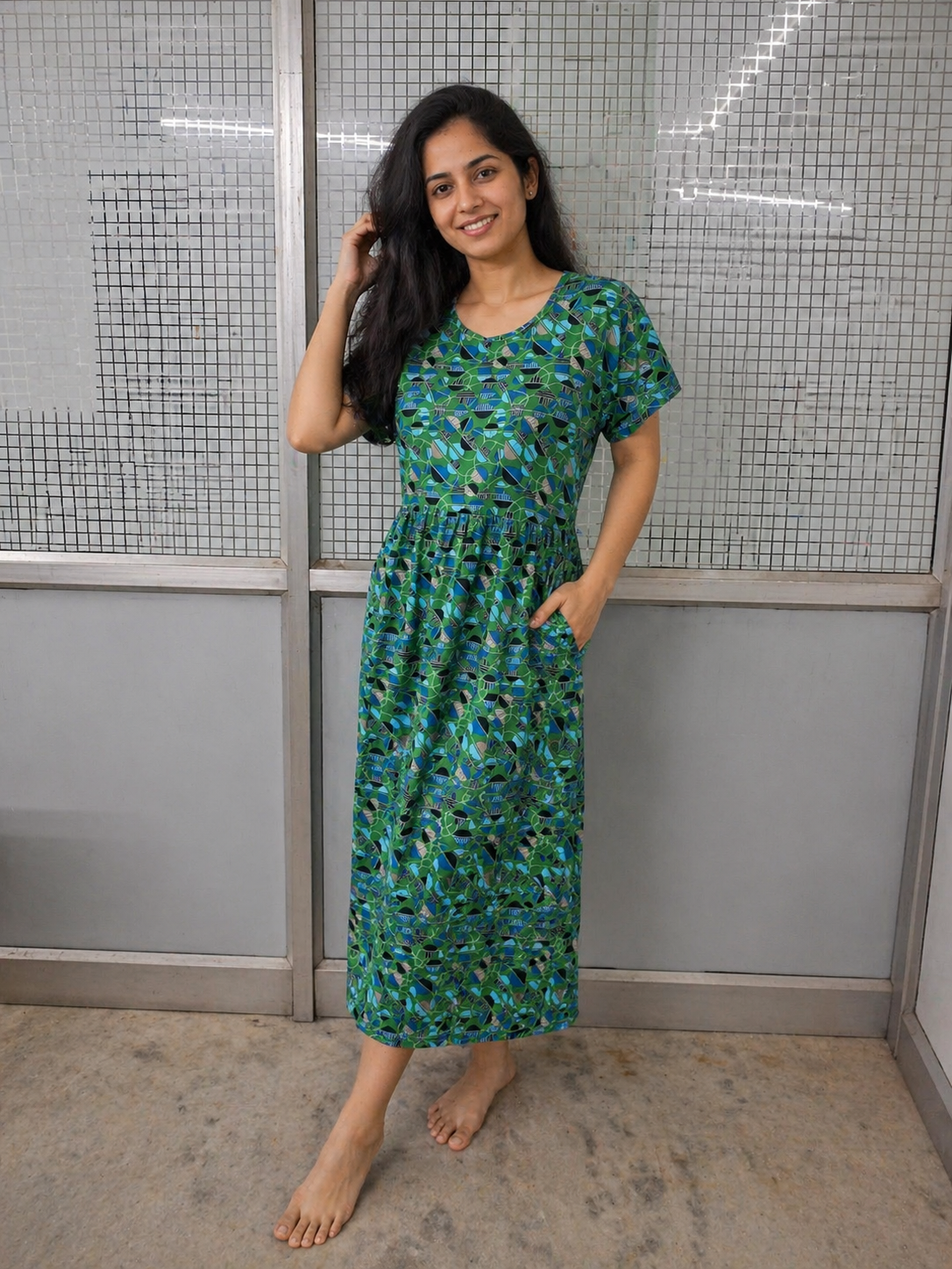 Emerald Breeze Printed Midi Dress - Non feeding