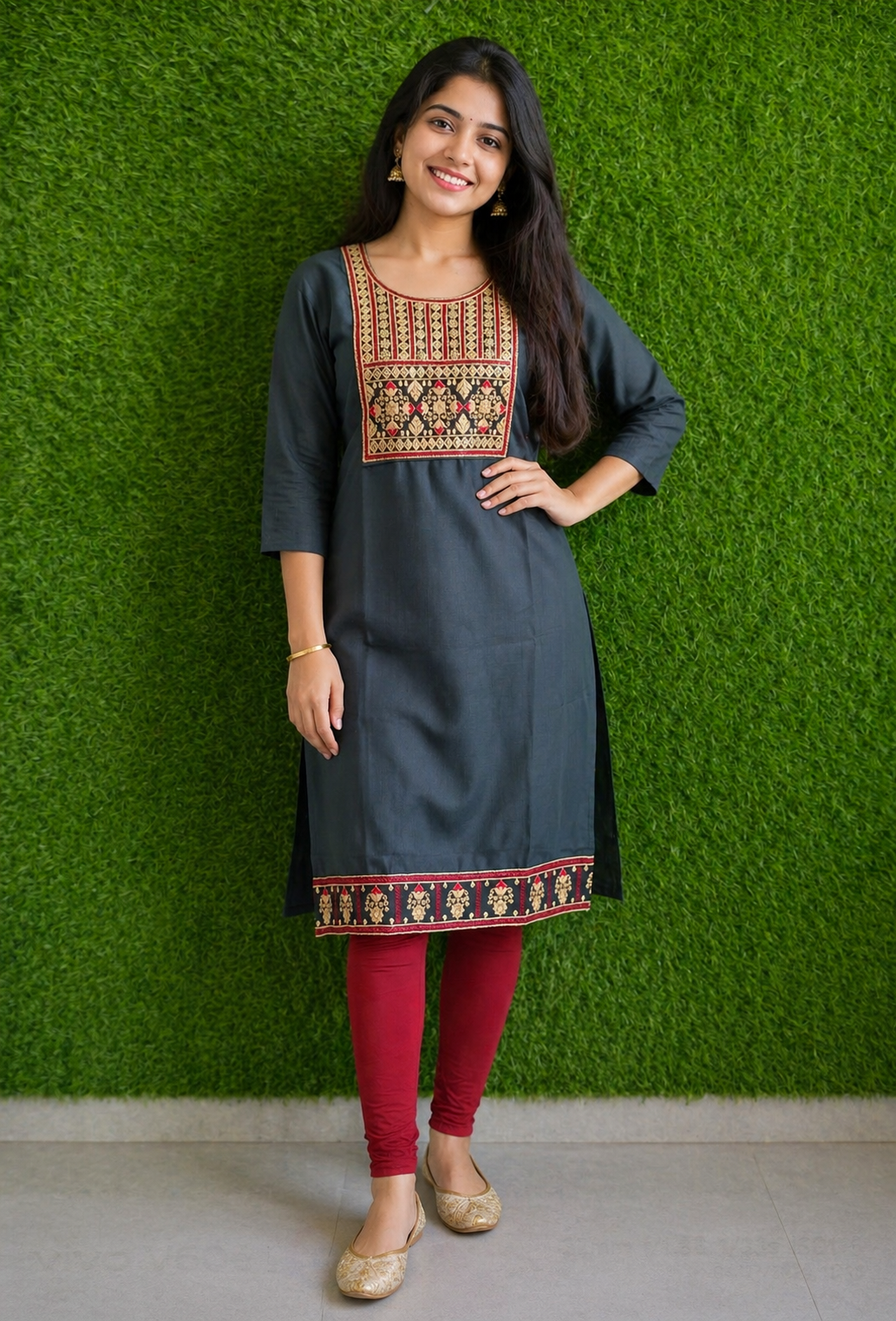 Elegant Black Embroidered Kurti Set
