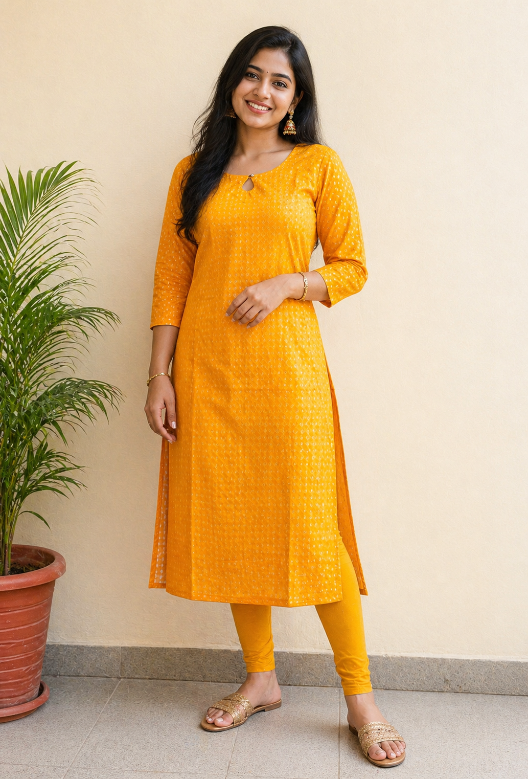 Golden Mustard Sparkle Kurti