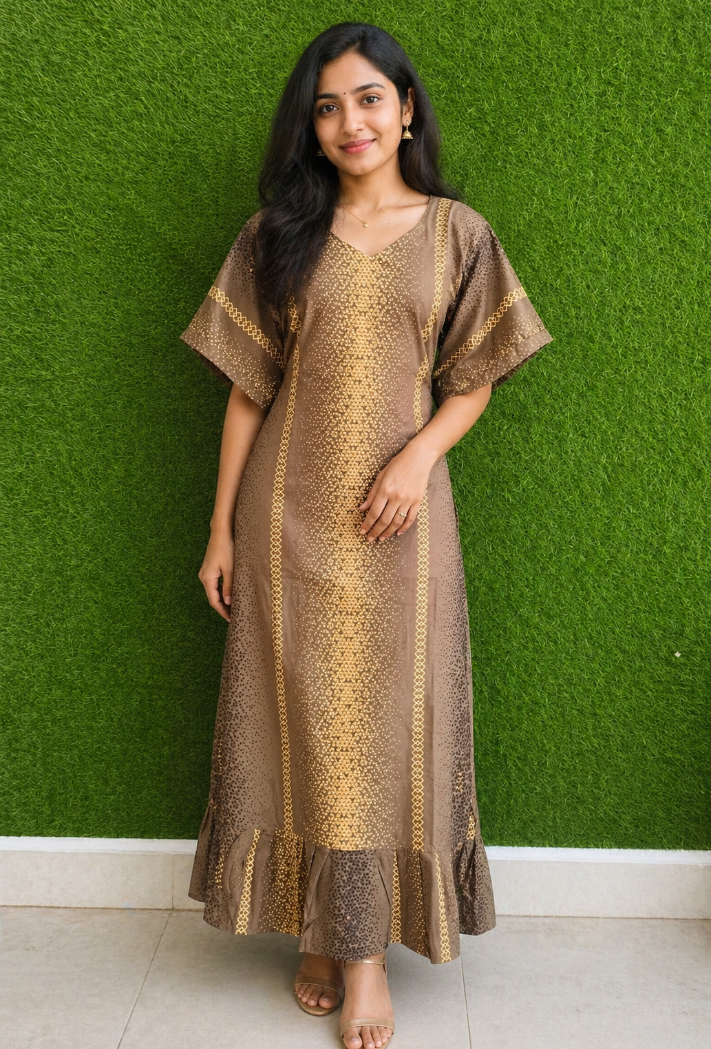 Golden Glow Printed Kaftan Maxi Dress