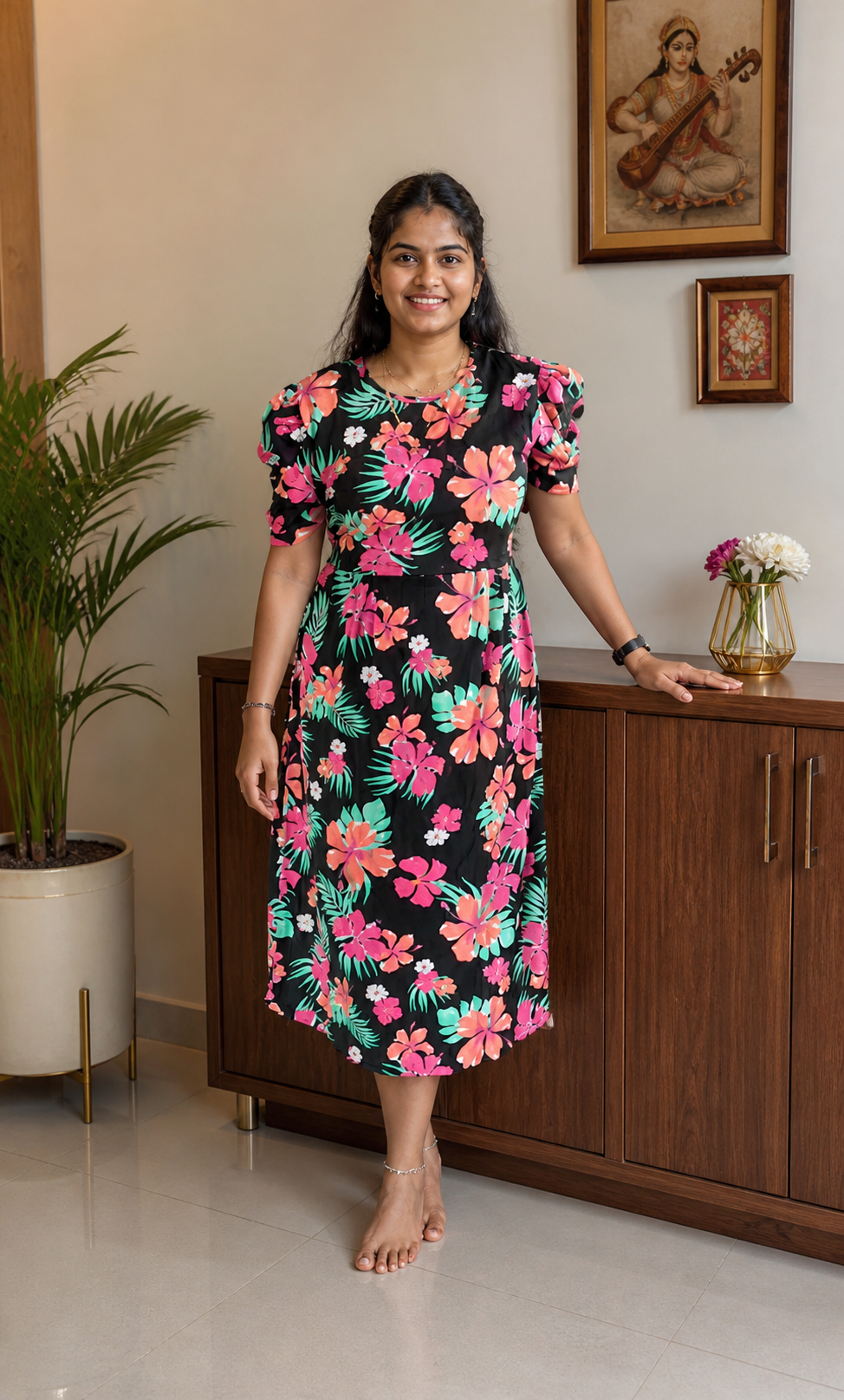 Tropical Bloom Floral Midi Dress