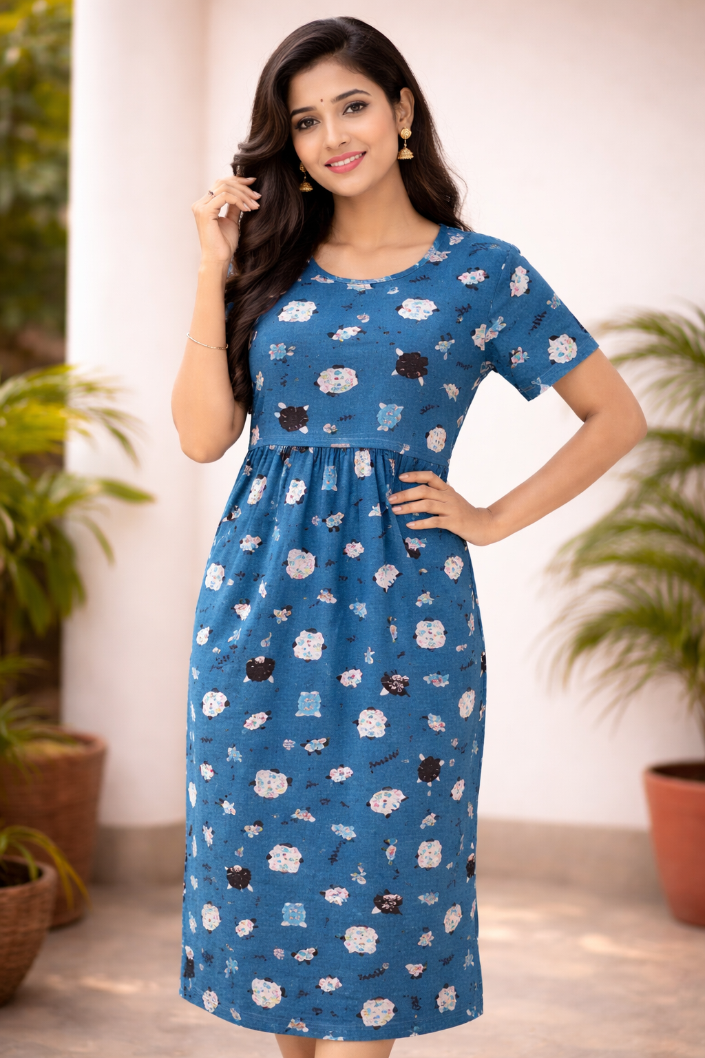 Azure Bloom Printed Midi Dress