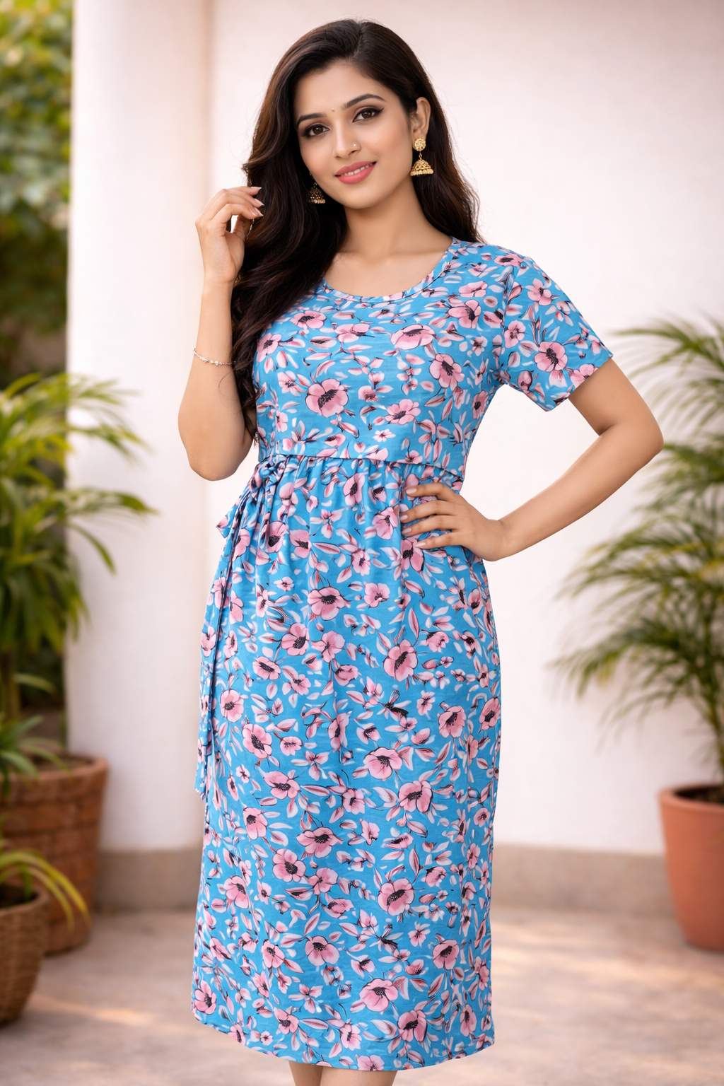 Sky Blossom Floral Midi Dress
