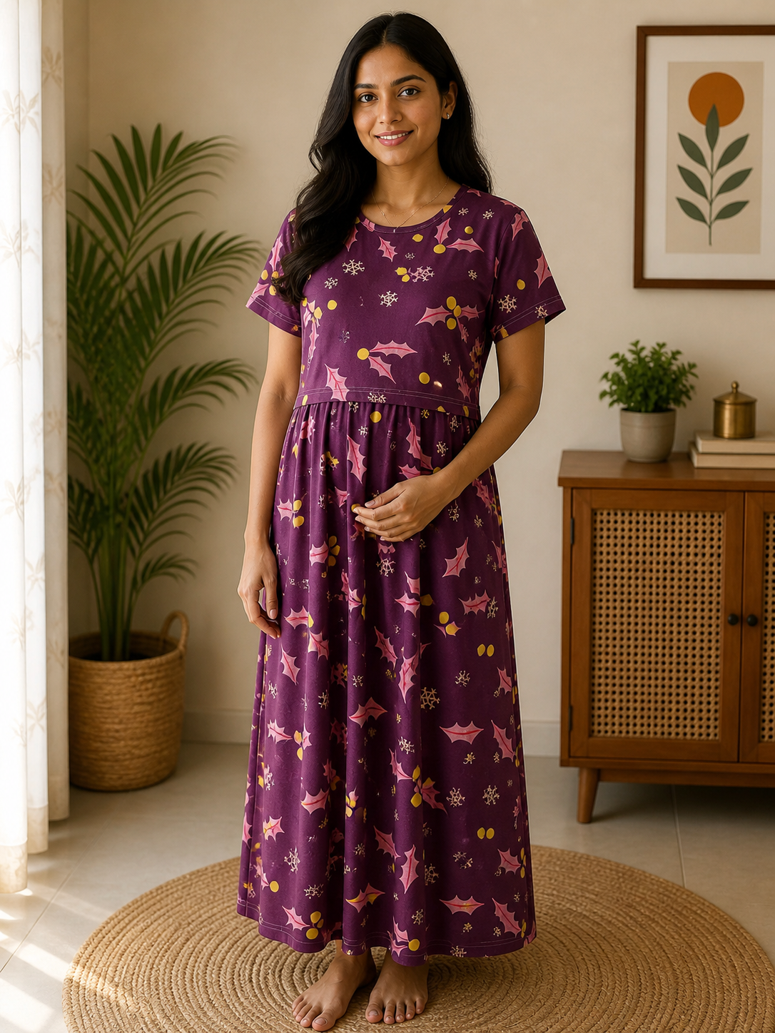 Berry Bloom Printed Maternity Maxi Dress