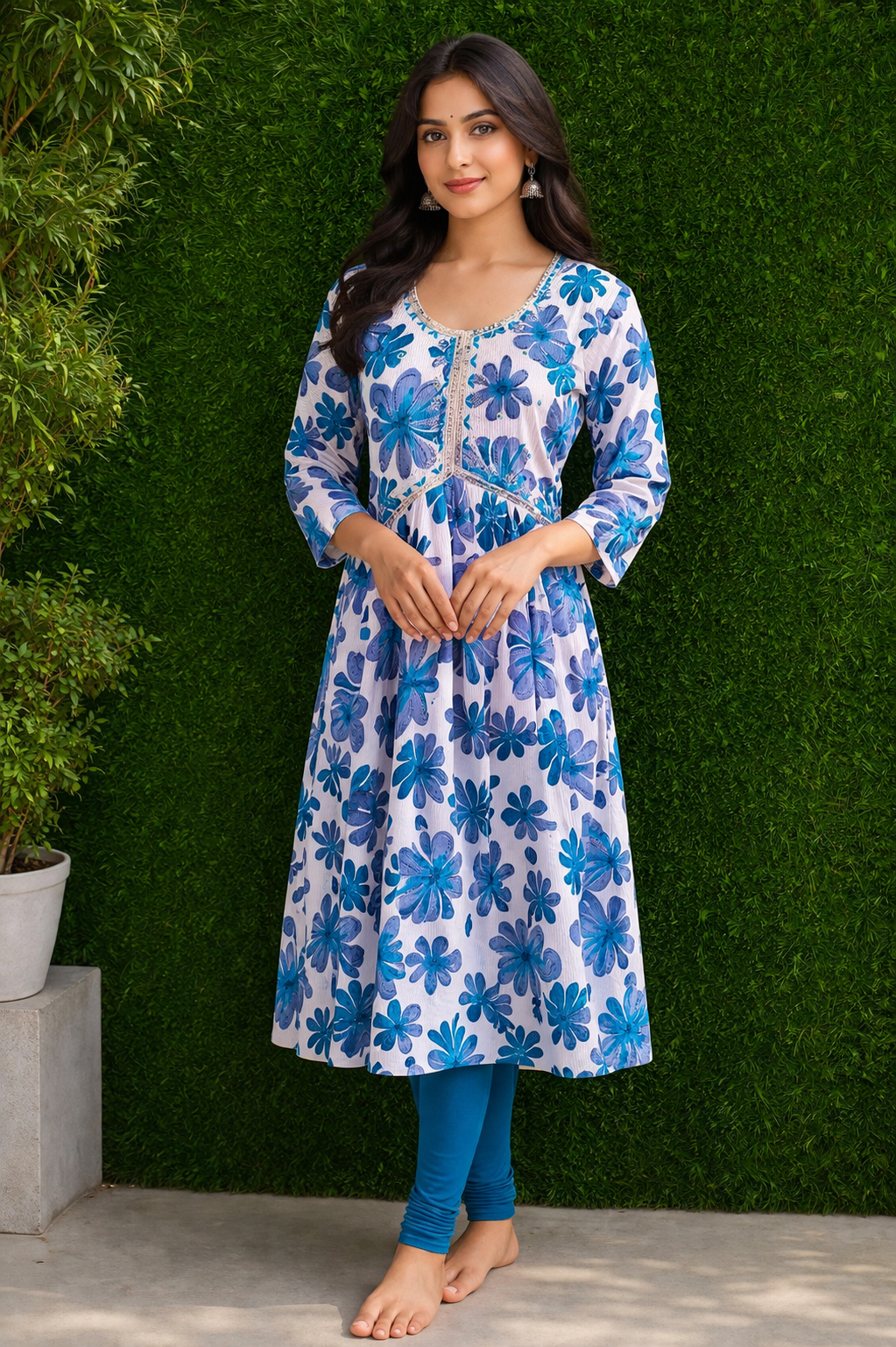 Blue Blossom Printed Kurti Set