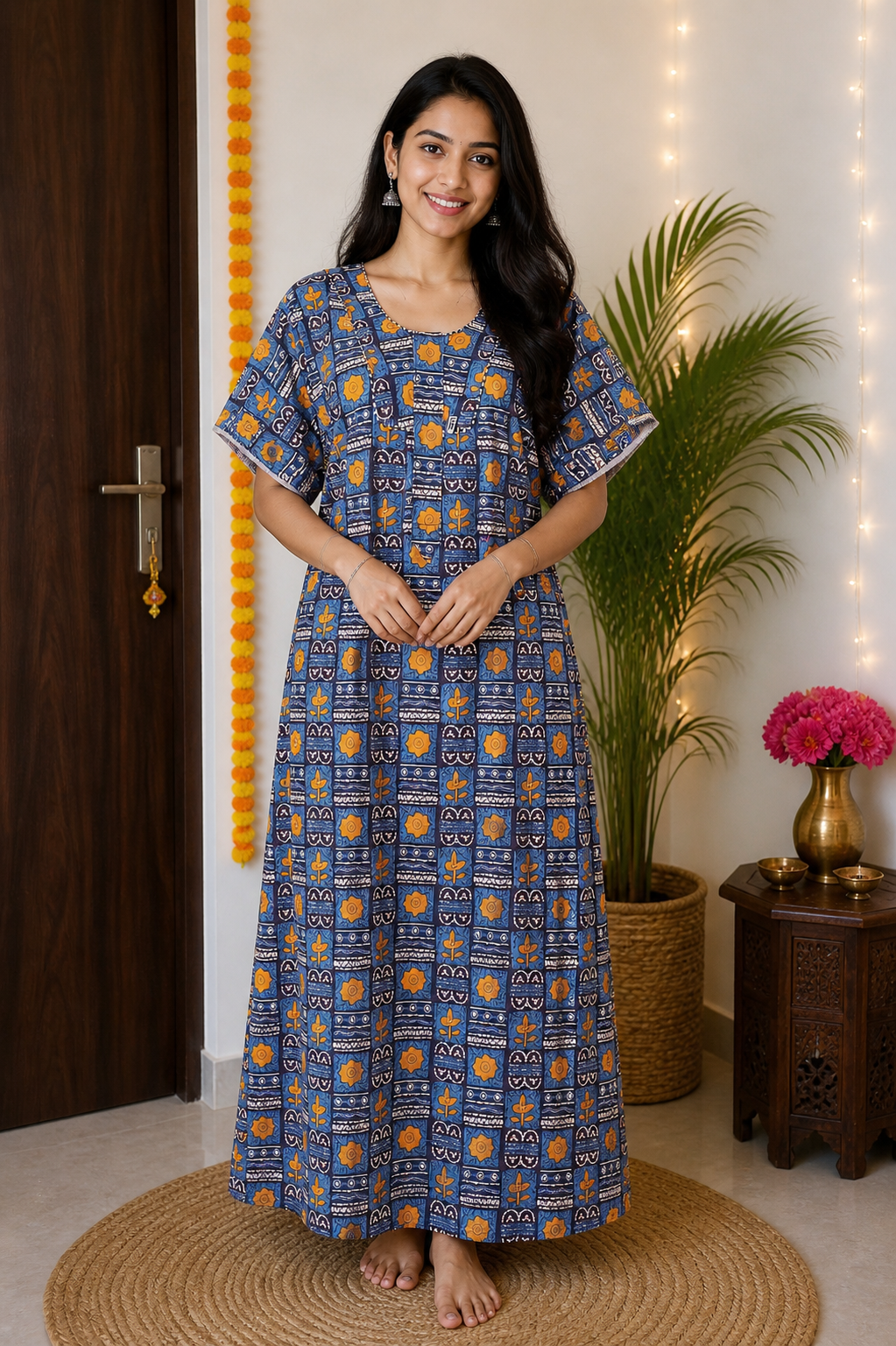 Indigo Mosaic Printed Maxi Dress