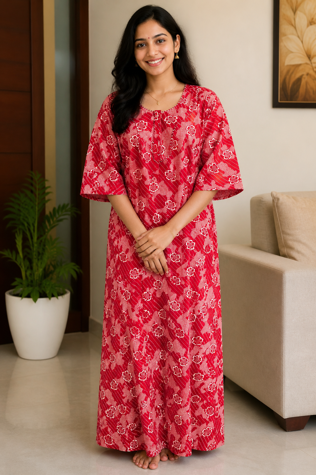 Ruby Blossom Printed Maxi Dress