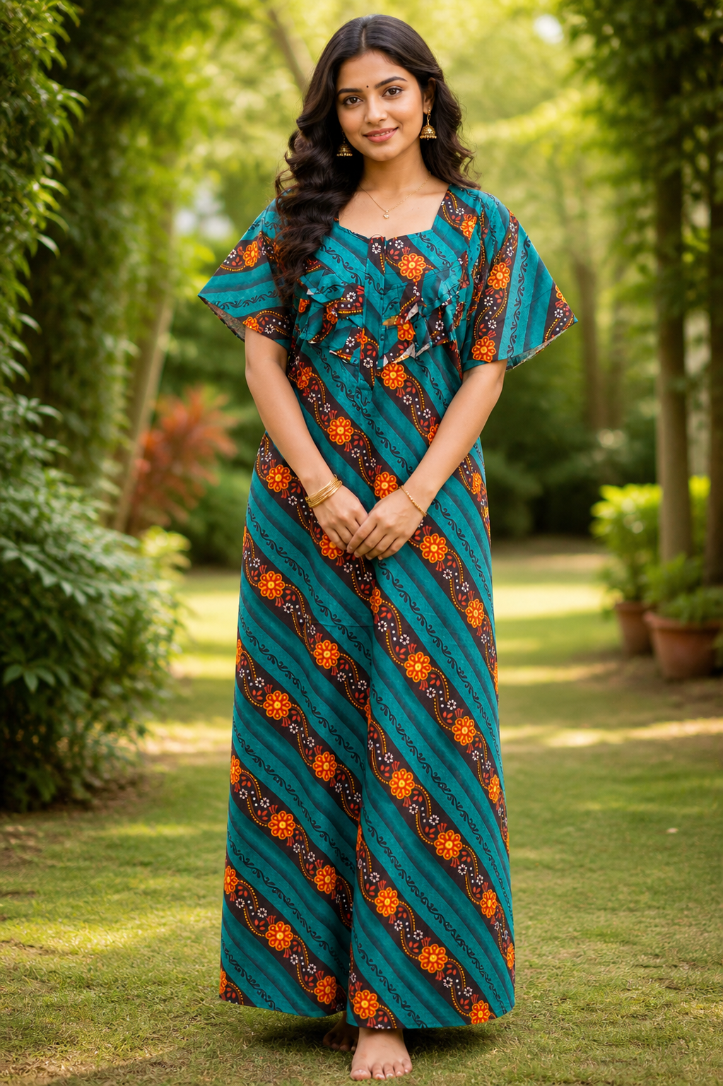 Emerald Bloom Printed Cotton Nighty