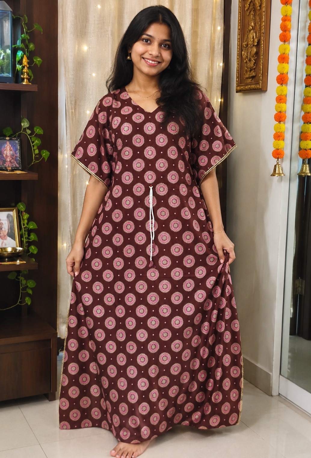 Classic Brown Printed Lounge Maxi Dress