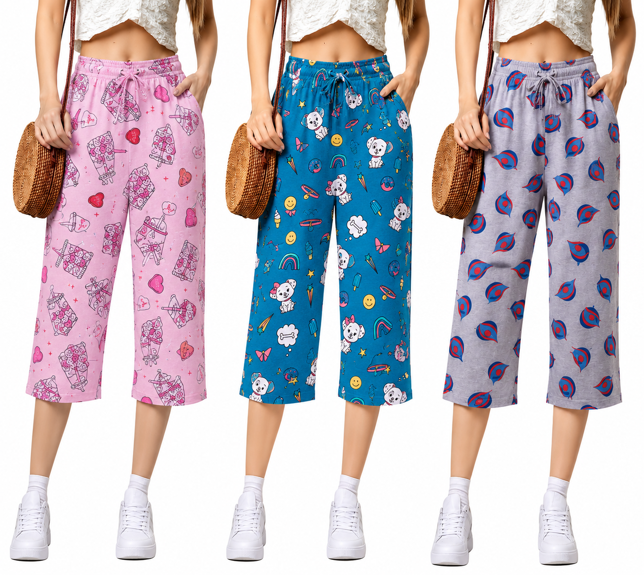 Printed Cotton Capri Lounge Pants Combo