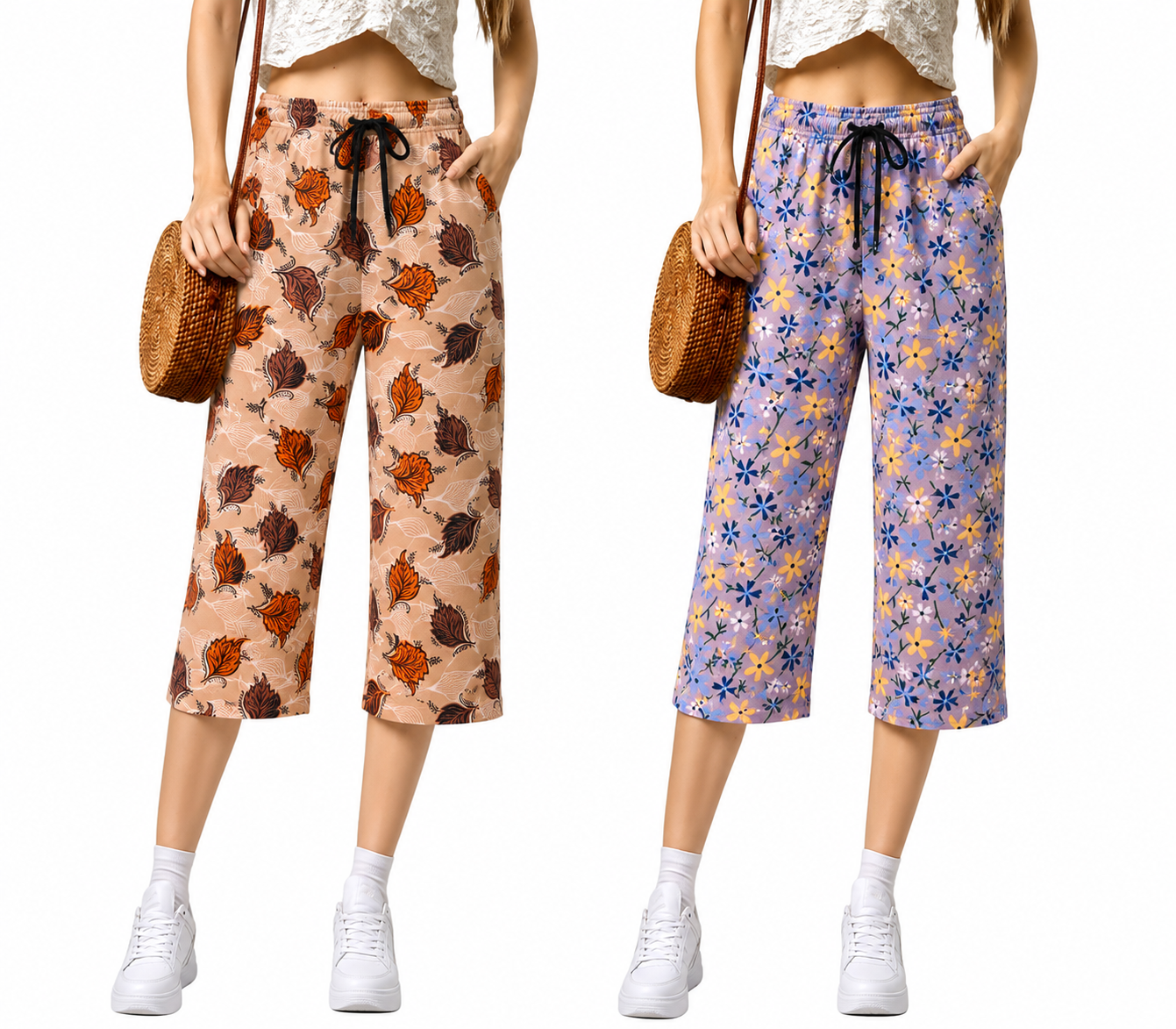 Floral Printed Cotton Capri Pants Set