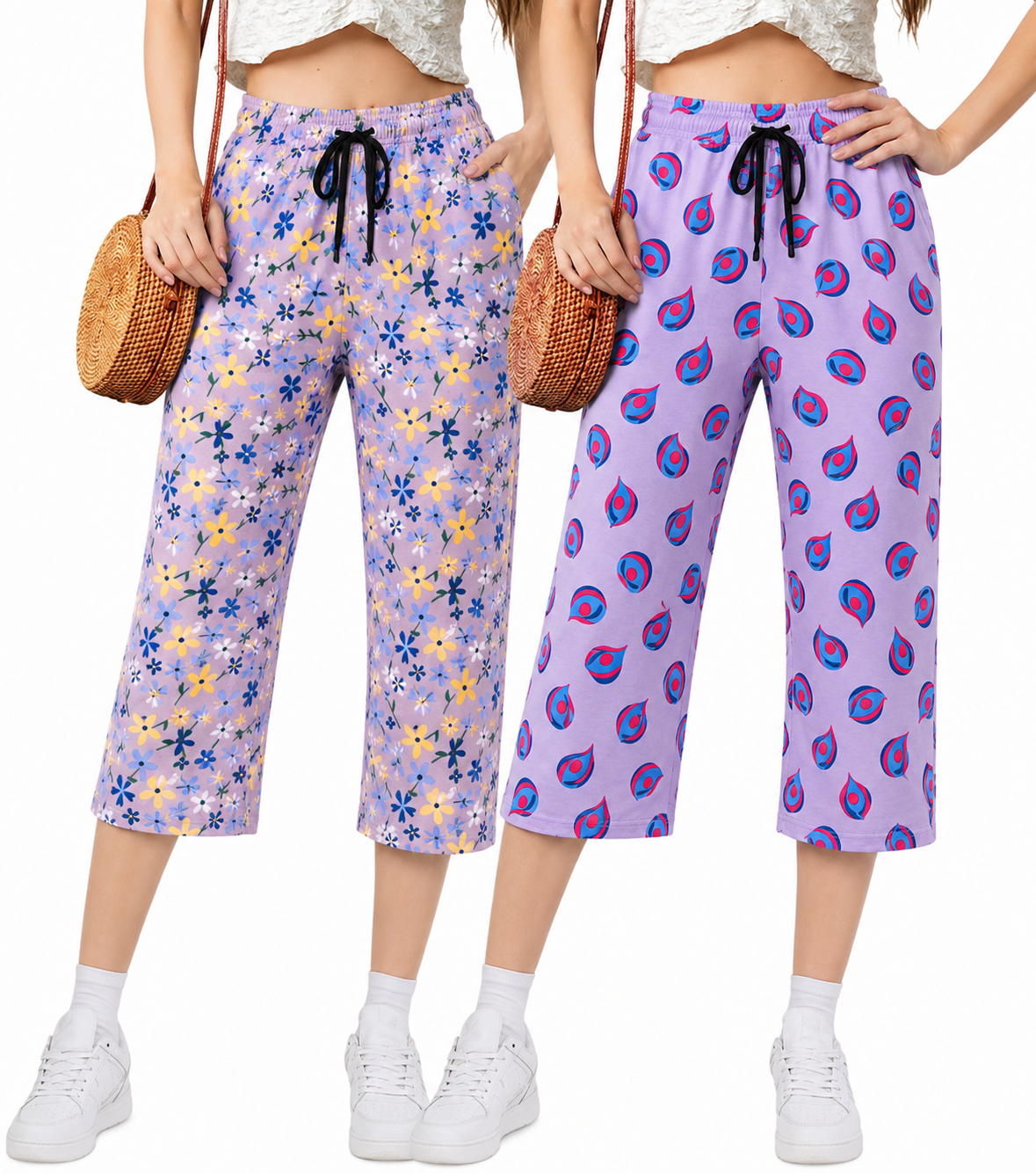 Stylish Printed Cotton Capri Pants Duo