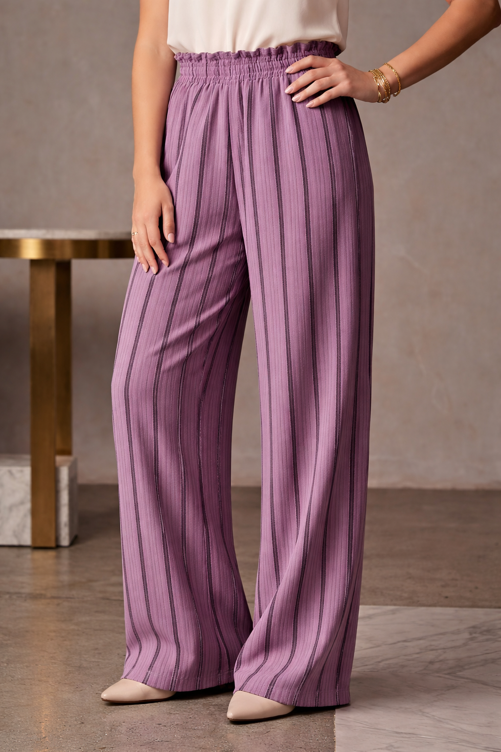 Lavender Luxe Striped Palazzo Pants