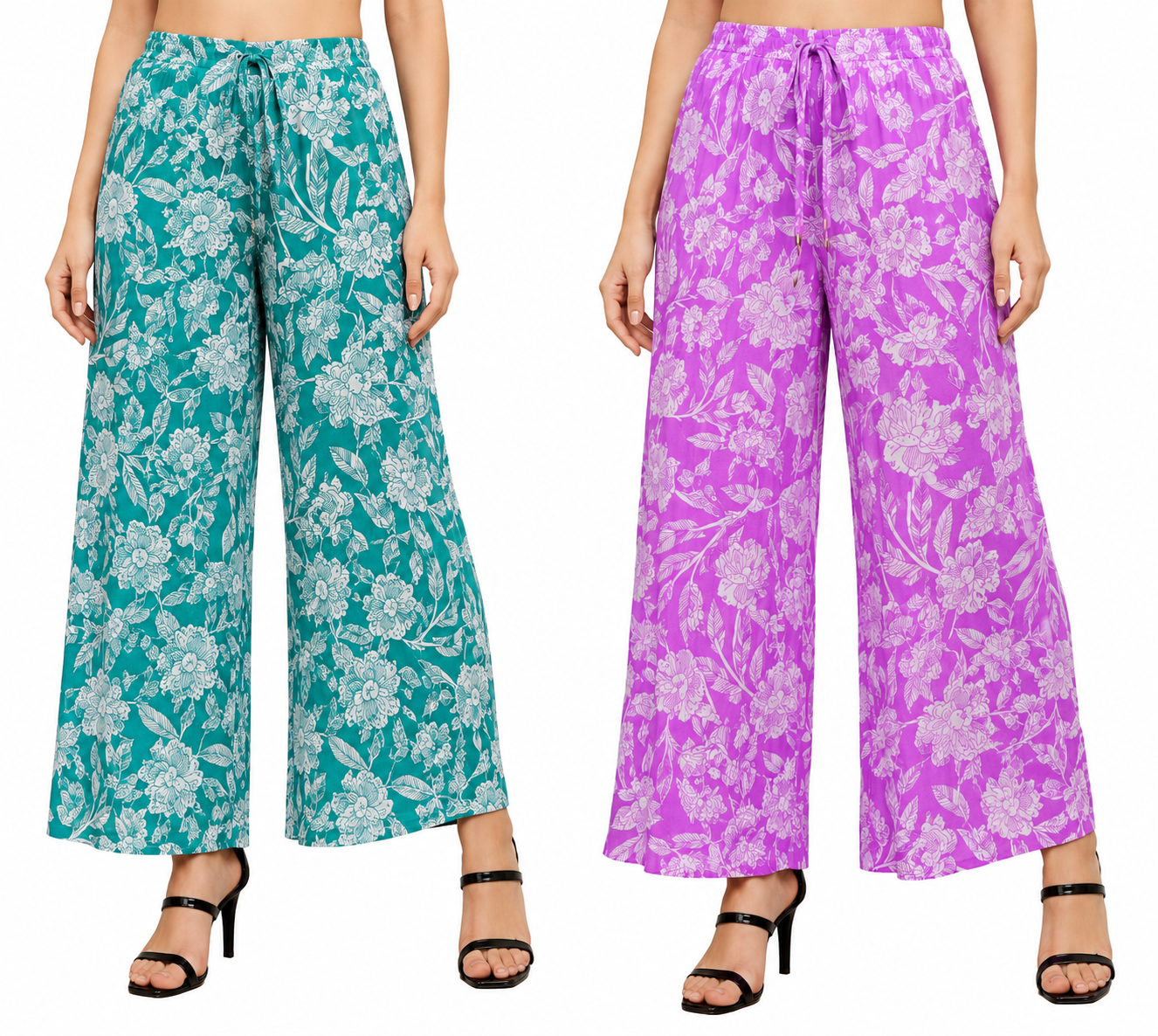 Women’s Floral Printed Wide Leg Palazzo Pants Combo
