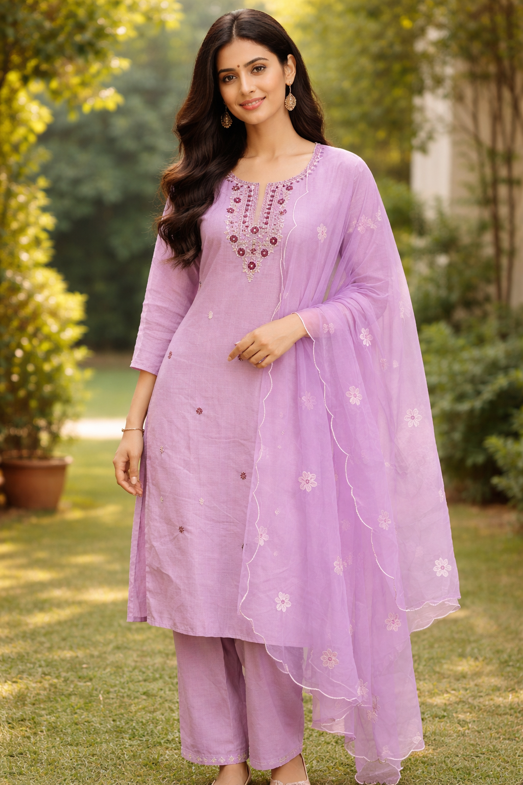 Lavender Grace Embroidered Kurta Set