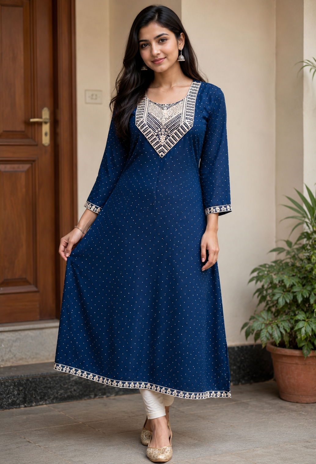 Midnight Charm Embroidered Anarkali Kurti